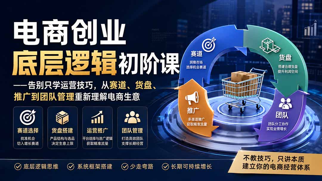 电商创业底层逻辑初阶课——告别只学运营技巧，从赛道、货盘、推广到团队管理重新理解电商生意-精品虚拟资源库