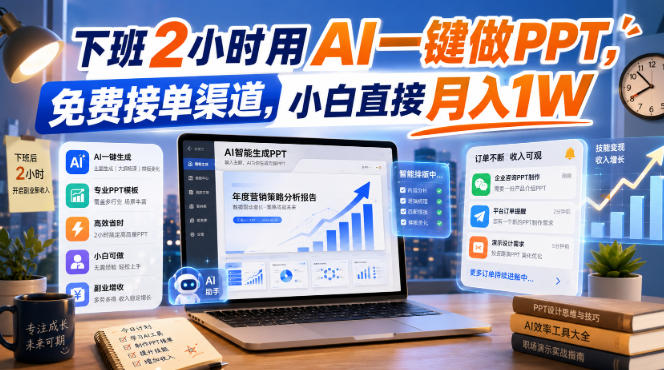 下班2小时用AI一键做PPT，免费接单渠道，小白直接月入1W【揭秘】-精品虚拟资源库