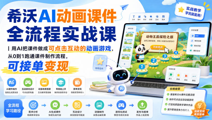 希沃AI动画课件全流程实战课｜用AI把课件做成可点击互动的动画游戏，从0到1跑通课件制作流程，可接单变现-精品虚拟资源库