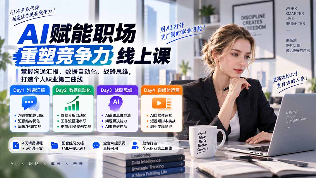 AI职场提效与第二曲线实战课-无水印：学习沟通汇报、数据工作流和战略思维，掌握AI编程做产品及自媒体运营方法-精品虚拟资源库