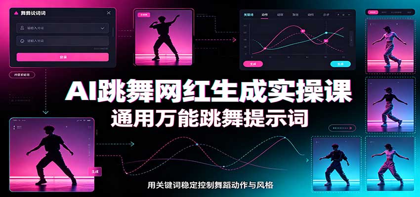 AI跳舞网红生成实操课：通用万能跳舞提示词，多模型适配，人物舞蹈视频制作全套教学-精品虚拟资源库
