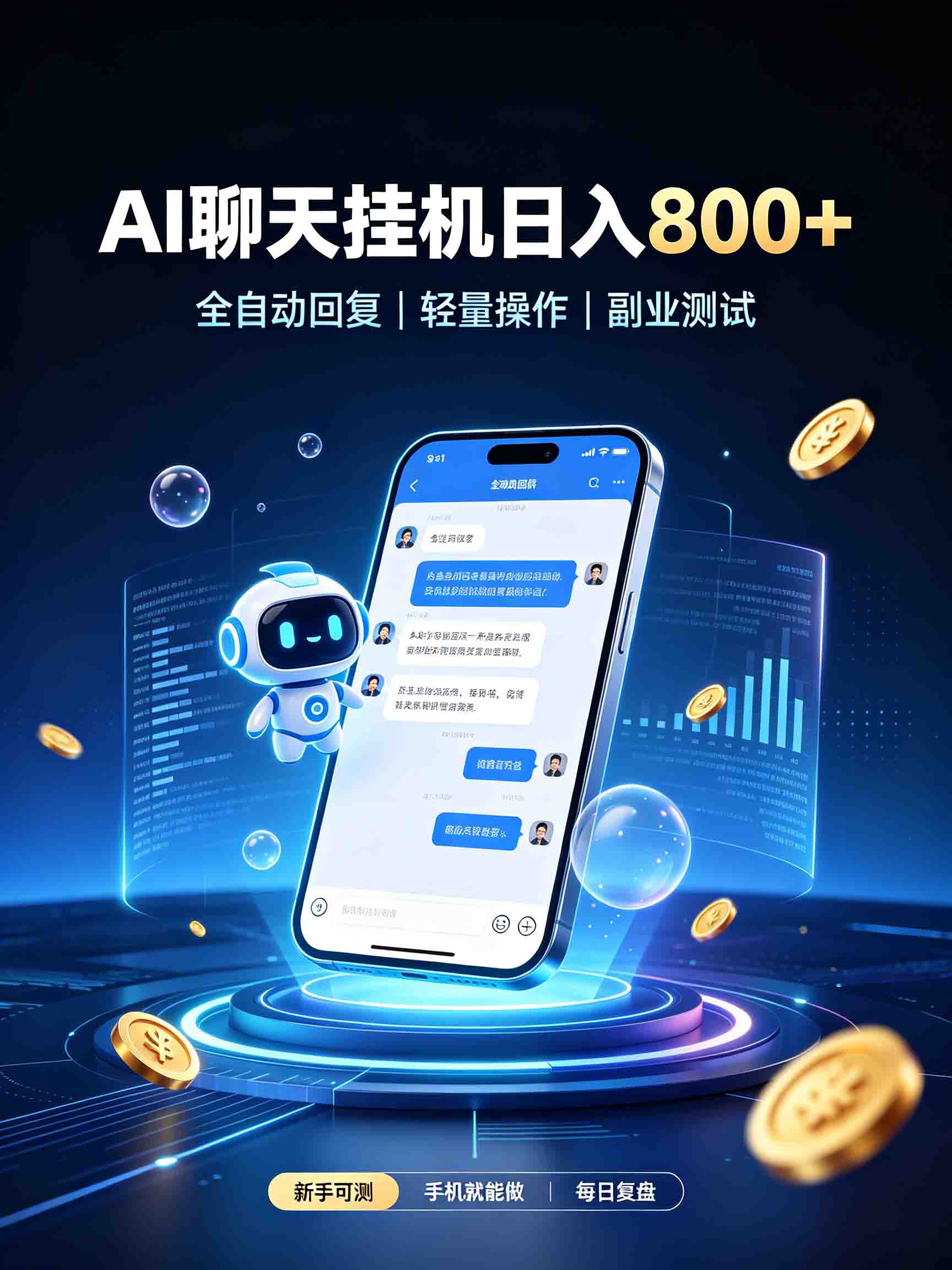 AI聊天挂机，日入800+，适用个人副业，工作室矩阵操作-精品虚拟资源库