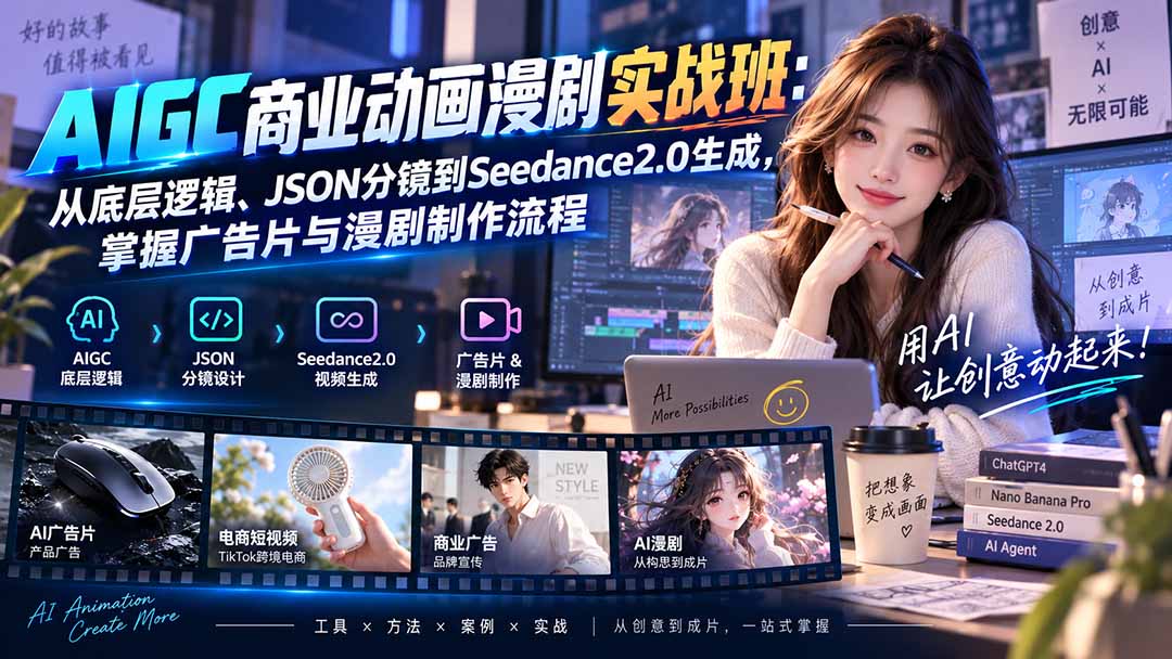 AIGC商业动画漫剧实战班-更新：从底层逻辑、JSON分镜到Seedance2.0生成，掌握广告片与漫剧制作流程-精品虚拟资源库