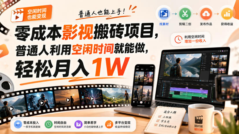 零门槛影视搬砖项目，月入万元，玩法稳定普通人可落地的长期副业！-精品虚拟资源库
