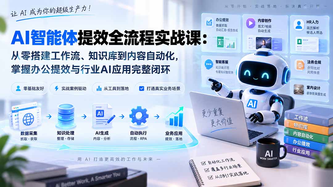 AI智能体提效全流程实战课：从零搭建工作流、知识库到内容自动化，掌握办公提效与行业AI应用完整闭环-精品虚拟资源库