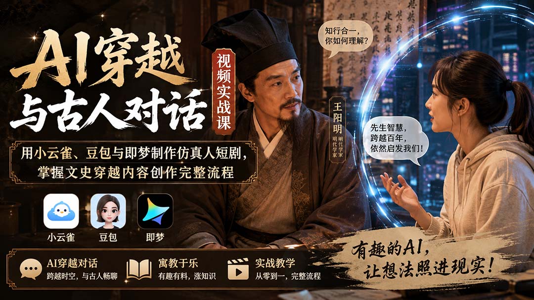 AI穿越与古人对话视频实战课:用小云雀、豆包与即梦制作仿真人短剧,掌握文史穿越内容创作完整流程-精品虚拟资源库