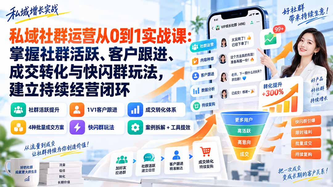 私域社群运营从0到1实战课：掌握社群活跃、客户跟进、成交转化与快闪群玩法，建立持续经营闭环-精品虚拟资源库