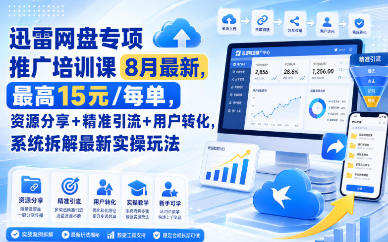迅雷网盘专项推广培训课9月最新,最高15米/每单,资源分享+精准引流+用户转化,系统拆解最新实操玩法(更新0909)-精品虚拟资源库