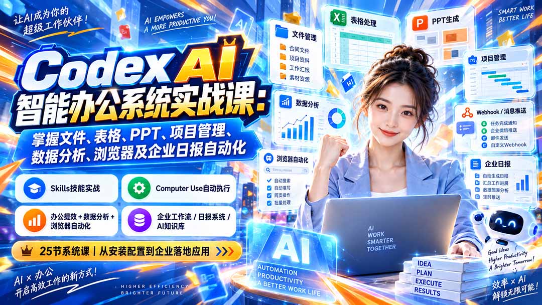 Codex AI智能办公系统实战课：掌握文件、表格、PPT、项目管理、数据分析、浏览器及企业日报自动化-精品虚拟资源库