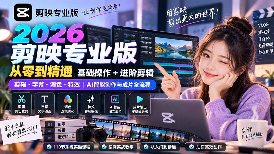 2026剪映专业版从零到精通｜基础操作+进阶剪辑｜剪辑·字幕·调色·特效｜AI智能创作与成片全流程-精品虚拟资源库