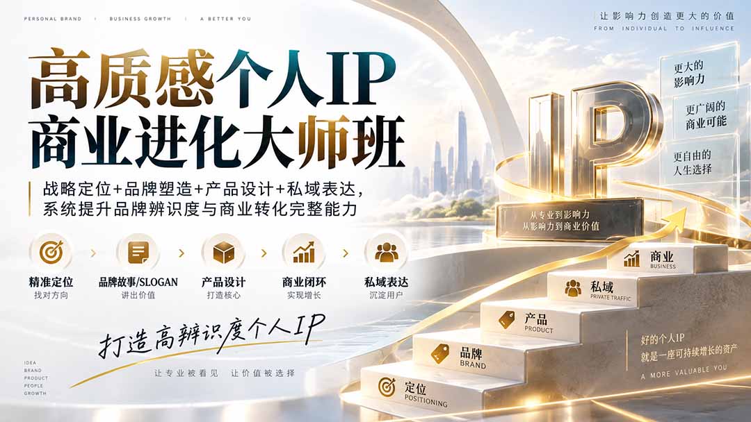 高质感个人IP商业进化大师班：战略定位+品牌塑造+产品设计+私域表达，系统提升品牌辨识度与商业转化完整能力-精品虚拟资源库