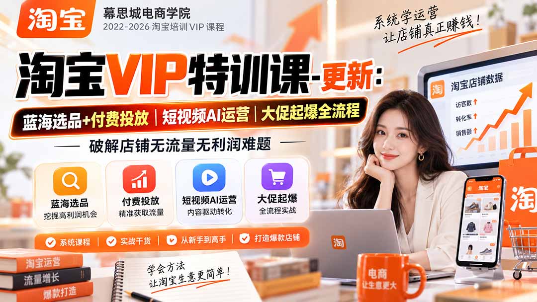 淘宝VIP特训课-更新0917:蓝海选品+付费投放|短视频AI运营|大促起爆全流程,破解店铺无流量无利润难题-精品虚拟资源库