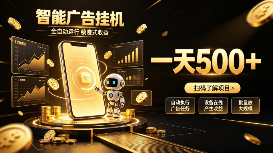智能广告挂G项目，无需人工值守，全自动躺賺增收，单日收益可达500+【揭秘】-精品虚拟资源库