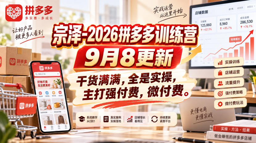 宗泽-2026拼多多训练营9月8更新，干货满满，全是实操，主打强付费，微付费-精品虚拟资源库