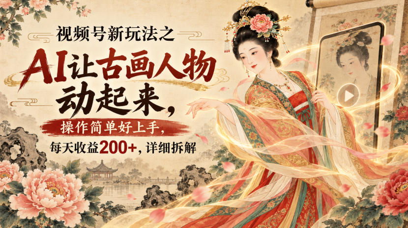 视频号新玩法之AI让古画人物动起来,操作简单好上手,每天收益200+,详细拆解-精品虚拟资源库