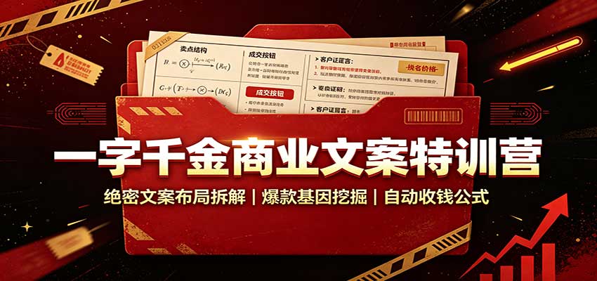 一字千金商业文案特训营:绝密文案布局拆解,爆款基因挖掘,自动收钱公式-精品虚拟资源库
