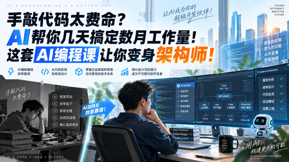 手敲代码太费命?AI帮你几天搞定数月工作量!这套AI编程课让你变身架构师!【原创双语字幕】-精品虚拟资源库