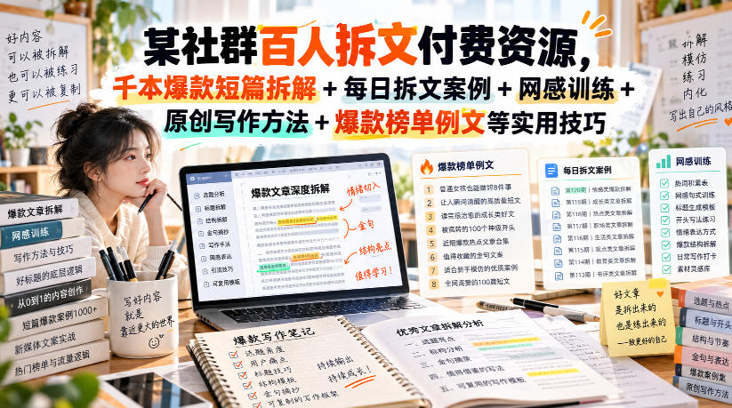 某社群百人拆文付费资源，千本爆款短篇拆解+每日拆文案例+网感训练+原创写作方法+爆款榜单例文等实用技巧(持续更新)-精品虚拟资源库