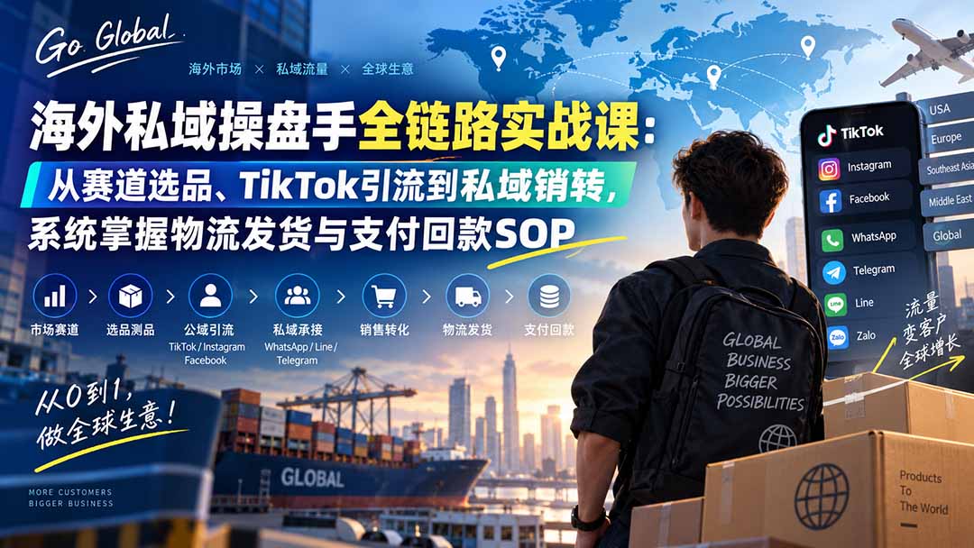 海外私域操盘手全链路实战课：从赛道选品、TikTok引流到私域销转，系统掌握物流发货与支付回款SOP-精品虚拟资源库
