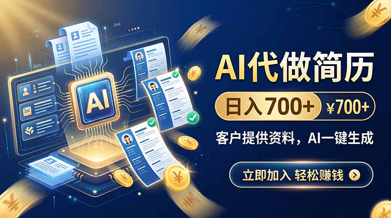 AI代做简历，日入700+，客户提供资料，AI一键生成-精品虚拟资源库