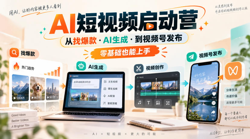 AI短视频启动营，从找爆款·AI生成·到视频号发布，零基础也能上手-精品虚拟资源库