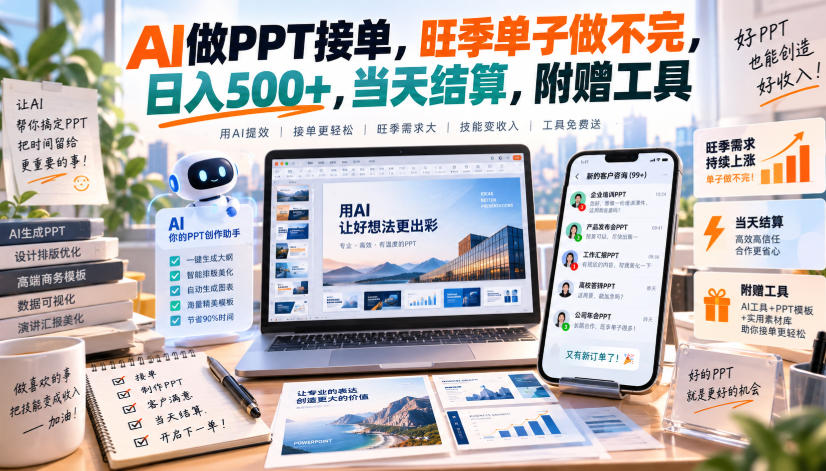 AI做PPT接单，旺季单子做不完，日入500+，当天结算，附赠工具【揭秘】-精品虚拟资源库