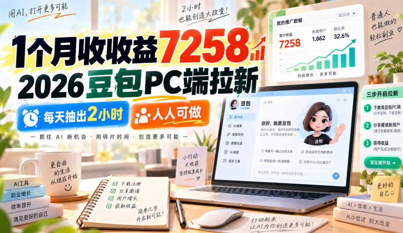 1个月收收益7258,2026豆包PC端拉新,每天抽出2小时,人人可做-精品虚拟资源库