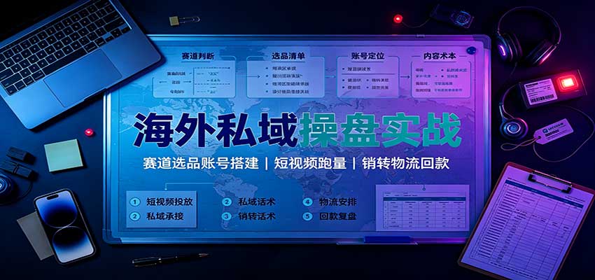 海外私域操盘实战:赛道选品账号搭建,短视频跑量,销转物流回款-精品虚拟资源库