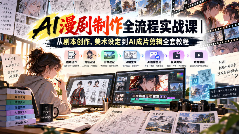AI漫剧制作全流程实战课｜从剧本创作、美术设定到AI成片剪辑全套教程​-精品虚拟资源库