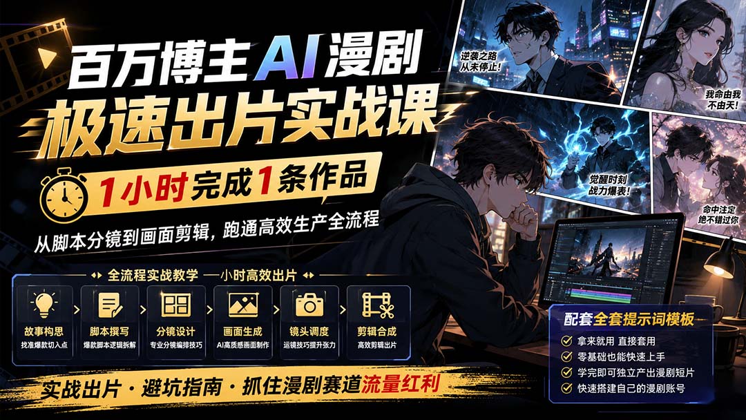 百万博主AI漫剧极速出片实战课：1小时产出条作品，从脚本分镜到画面剪辑，跑通高效生产全流程-精品虚拟资源库