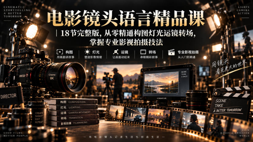 电影镜头语言精品课|18节完整版,从零精通构图灯光运镜转场,掌握专业影视拍摄技法-精品虚拟资源库