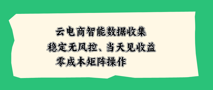云电商智能数据收集,稳定无风控,当天见收益,零成本矩阵操作-精品虚拟资源库
