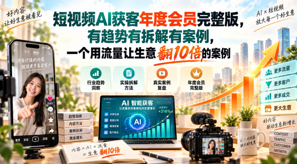 短视频AI获客年度会员完整版,有趋势有拆解有案例,一个用流量让生意翻10倍的案例-精品虚拟资源库