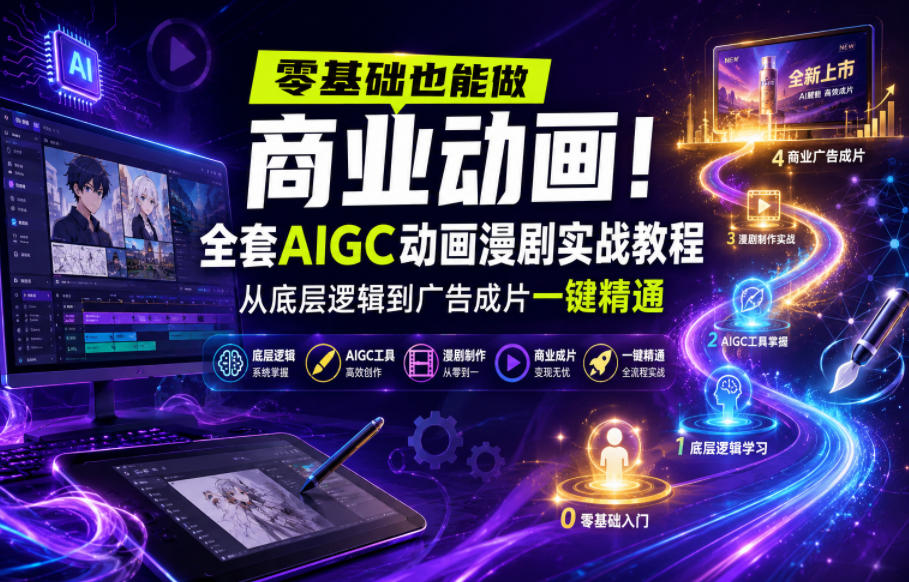零基础也能做商业动画!全套AIGC动画漫剧实战教程,从底层逻辑到广告成片一键精通(更新0905)-精品虚拟资源库