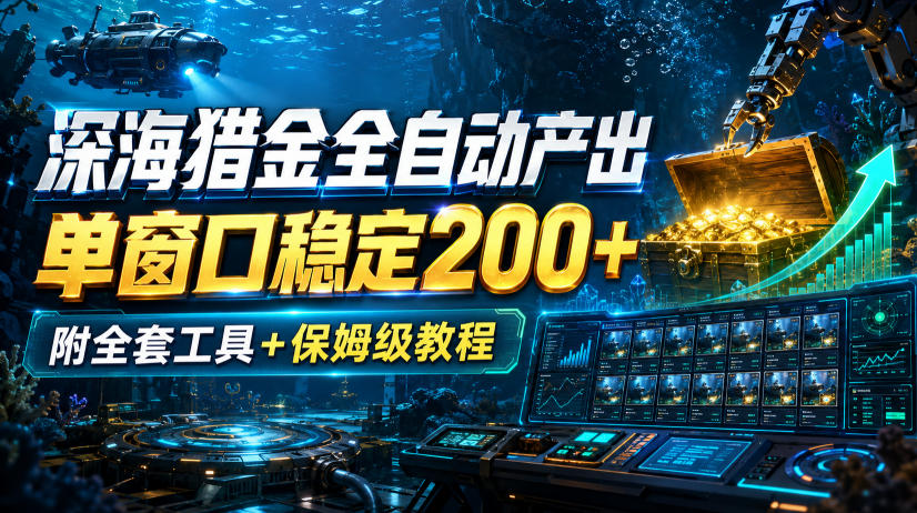 深海猎金全自动产出,单窗口稳定200+,附全套工具+保姆级教程【揭秘】-精品虚拟资源库