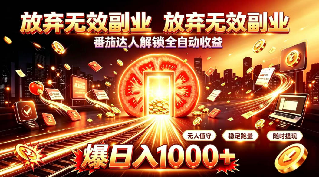 放弃无效副业，番茄达人解锁全自动收益，日入1k+，门槛最低的线上轻资产项目【揭秘】-精品虚拟资源库