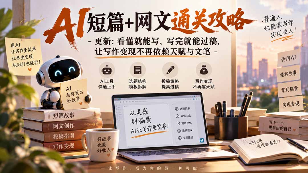 AI短篇+网文通关攻略-更新0921：看懂就能写、写完就能过稿，让写作变现不再依赖天赋与文笔-精品虚拟资源库