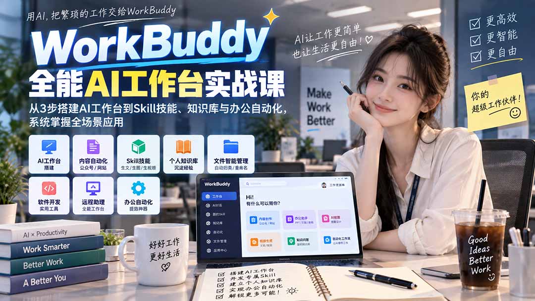 WorkBuddy全能AI工作台实战课：从3步搭建AI工作台到Skill技能、知识库与办公自动化，系统掌握全场景应用-精品虚拟资源库