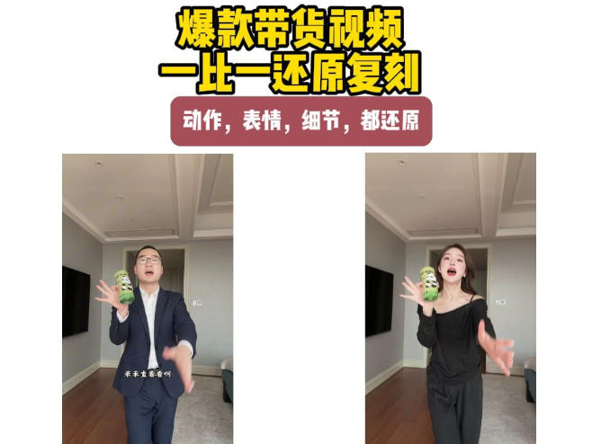 AI带货视频复刻，一比一还原加二创，动作，表情，细节，都还原，新手也能直接套用-精品虚拟资源库