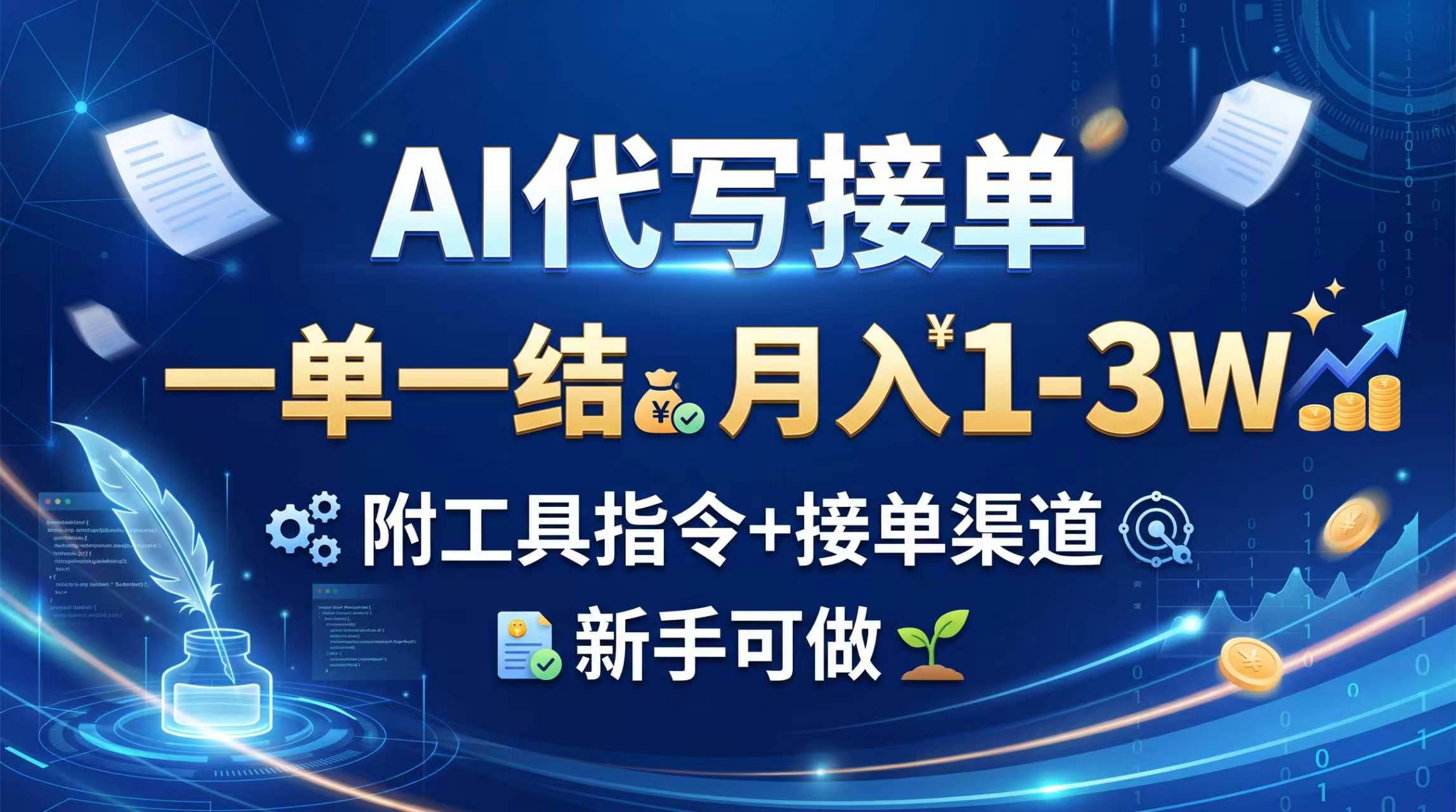 AI代写接单,一单一结,月入1-3W,附工具指令+接单渠道,新手可做-精品虚拟资源库