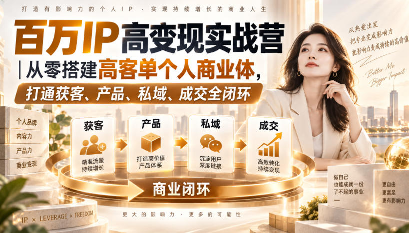 百万IP高变现实战营｜从零搭建高客单个人商业体，打通获客、产品、私域、成交全闭环​-精品虚拟资源库