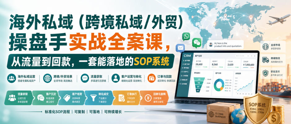 海外私域(跨境私域/外贸)操盘手实战全案课，从流量到回款，一套能落地的SOP系统-精品虚拟资源库