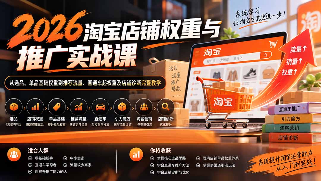 2026淘宝店铺权重与推广实战课:从选品、单品基础权重到推荐流量、直通车起权重及店铺诊断完整教学-精品虚拟资源库