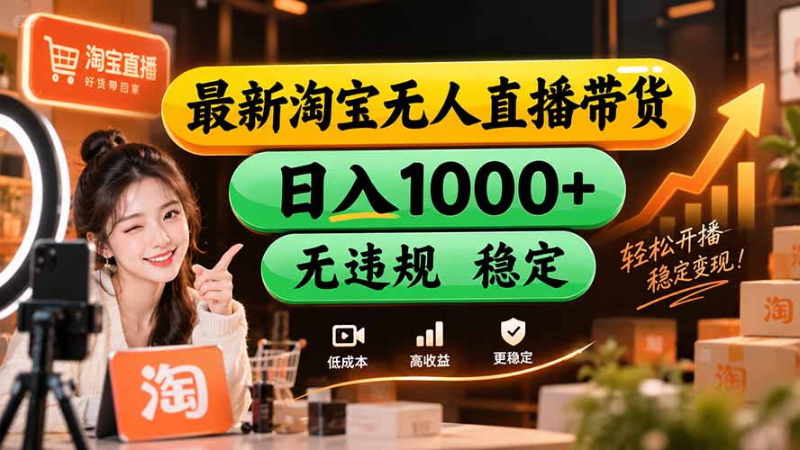 【新技术】淘宝无人直播，独家，日入2K+，无封号，可矩阵，长期稳定-精品虚拟资源库