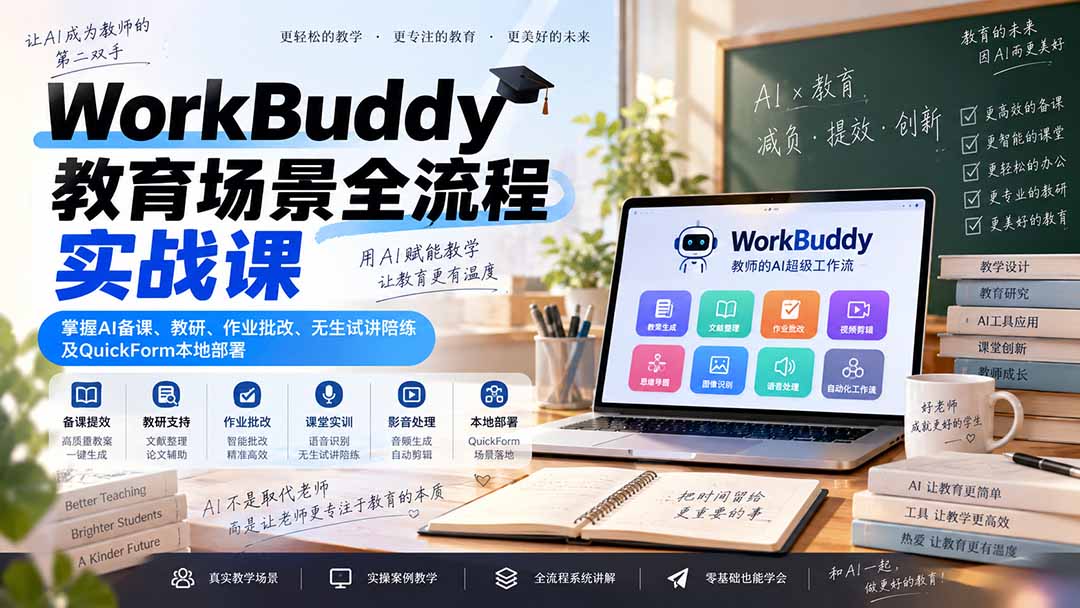 WorkBuddy教育场景全流程实战课:掌握AI备课、教研、作业批改、无生试讲陪练及QuickForm本地部署-精品虚拟资源库