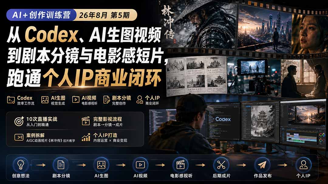 AI+创作训练营26年第5期-更新:从Codex、AI生图视频到剧本分镜与电影感短片,跑通个人IP商业闭环-精品虚拟资源库
