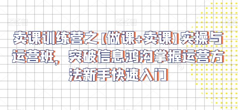 卖课训练营之【做课+卖课】实操与运营班，突破信息鸿沟掌握运营方法新手快速入门-精品虚拟资源库