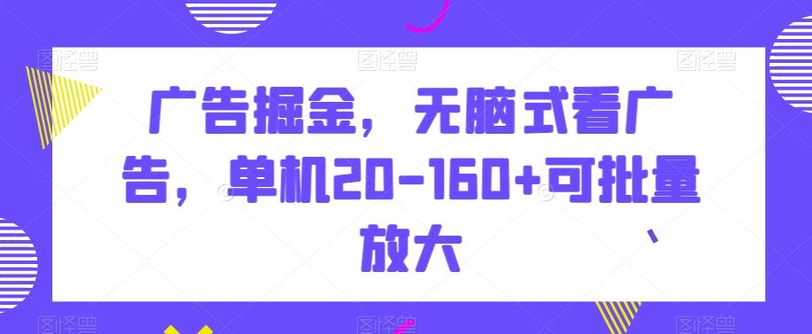 广告掘金，无脑式看广告，单机20-160+可批量放大【揭秘】-精品虚拟资源库