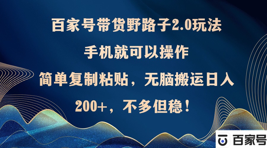 百家号带货野路子2.0玩法，手机就可以操作，简单复制粘贴，无脑搬运日…-精品虚拟资源库