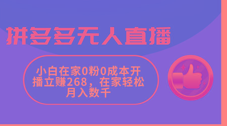 拼多多无人直播，小白在家0粉0成本开播立赚268，在家轻松月入数千-精品虚拟资源库